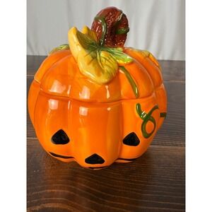 Ceramic Pumpkin‎ Candy Dish with Lid Halloween Decor Jack O Lantern Decoration